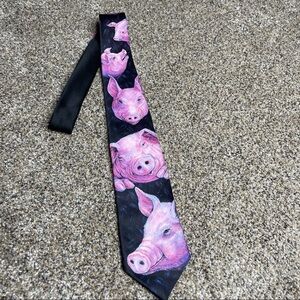Vintage Ralph Marlin & Co Original Pig Piglet Tie Necktie 1989 Made In The USA